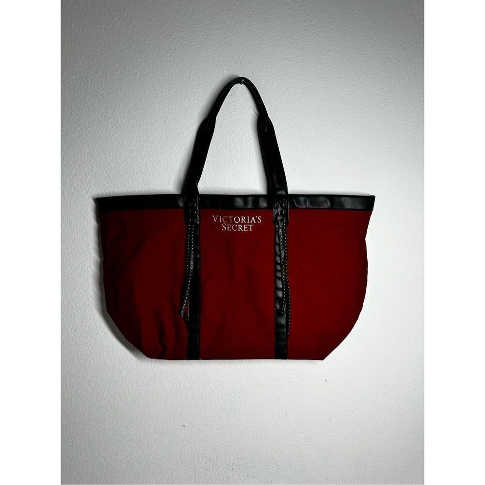 VICTORIA'S SECRET RED BLACK FRINGE TOTE HANDBAG BEACH BAG PURSE LARGE SPORT GYM